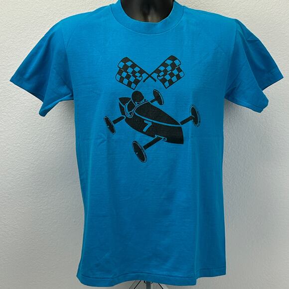 Vintage Soap Box Derby T Shirt Mens S Small Blue 90s Houston Texas Made In USA - Picture 2 of 7